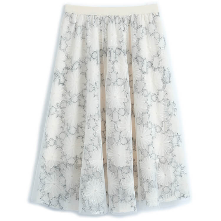 ビジューパワーショルダーニット×花柄チュールスカート【上下別売り可】