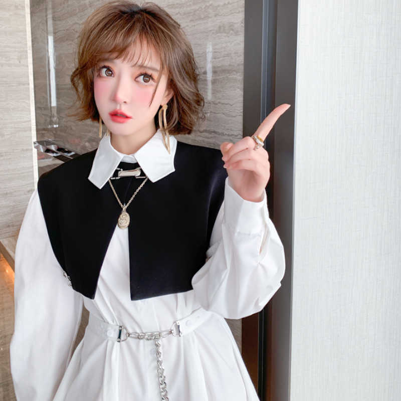 サイドオープンベストレイヤードシャツワンピース(2colors)