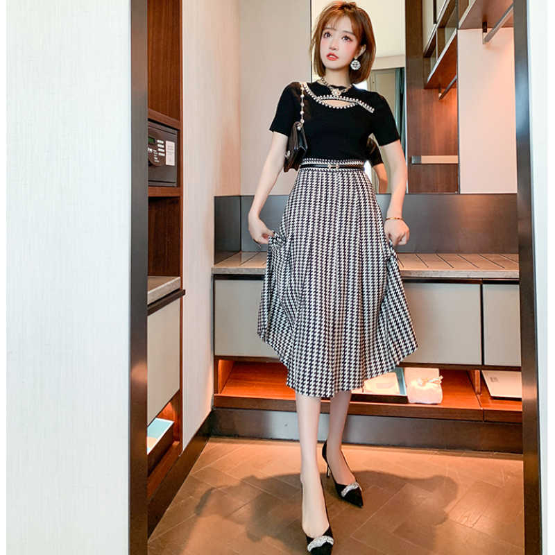 フロントオープンビジュートップス×サイドスリットモダンプリントスカート【上下別売り可】