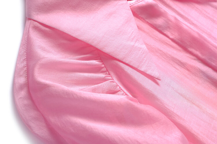 オーバーキャンディーピンクシャツ×マーブルプリントキャミワンピース