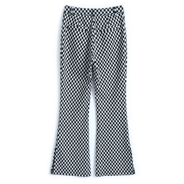 チェーン付きオープンショルダーリブトップス×スリット入りブロックチェックフレアパンツ【上下別売り可】