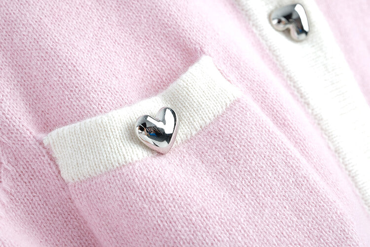 ハートボタンラインカーディガン×裾ボタンカットオフパンツ【上下別売り可】