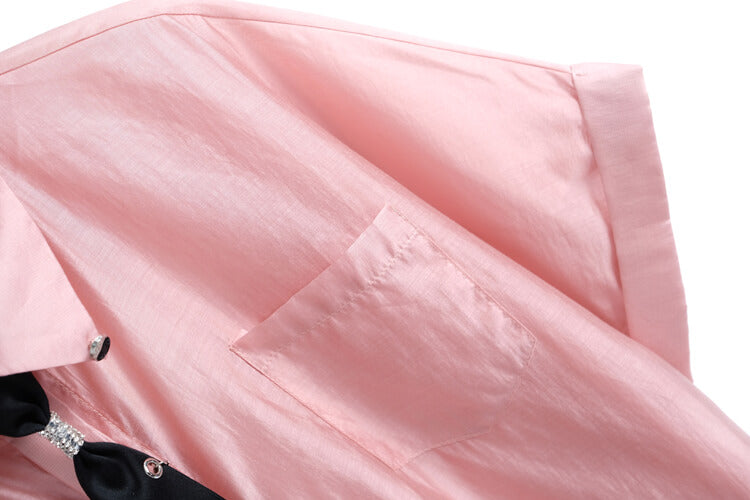 ネクタイ付きアシメオーバーシャツ×フレアショートパンツ(2colors)