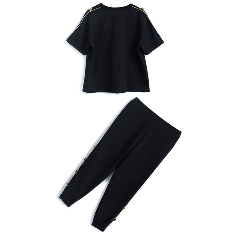 ラインモチーフ付きラグランTシャツ×ジョガーパンツ(2colors)
