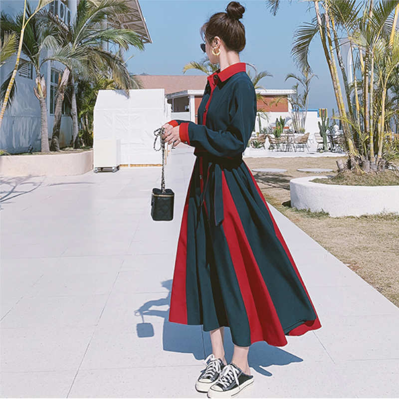 バイカラーパネルロングシャツワンピース