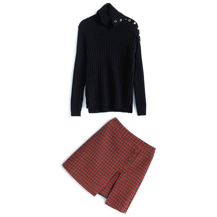 AsheKsha（アシクシャ）の「セットアップ チェック柄ニットトップス+ミニスカート（セットアップ）」 - WEAR