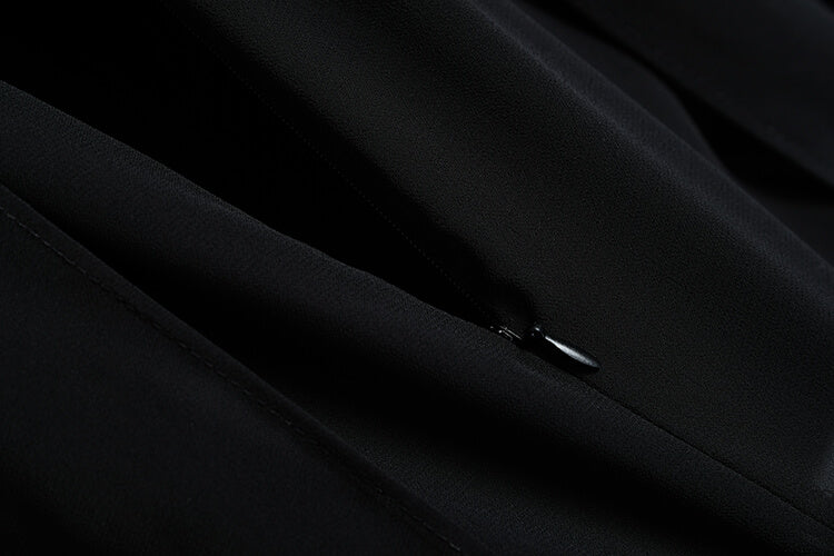 バックリボン袖コンシャスシアーブラウス×刺繍入りAラインスカート(2colors)
