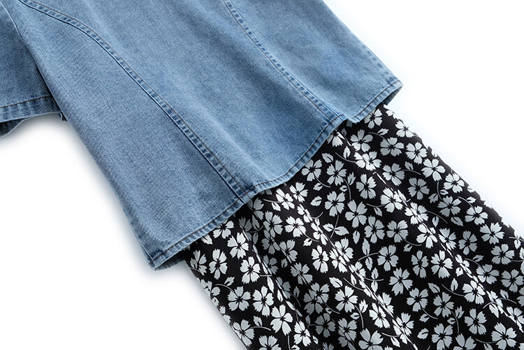 チャイナディティールデニムジャケット×花柄キャミワンピース