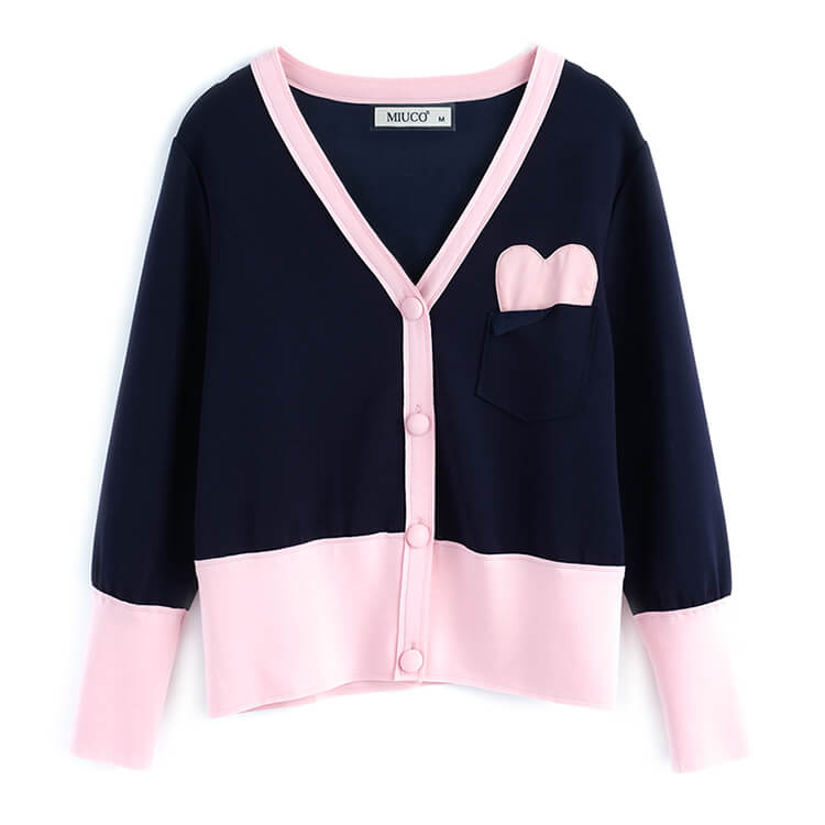 ハーフハートバイカラーカーディガン×バイカラーヘムデニムパンツ【上下別売り可】