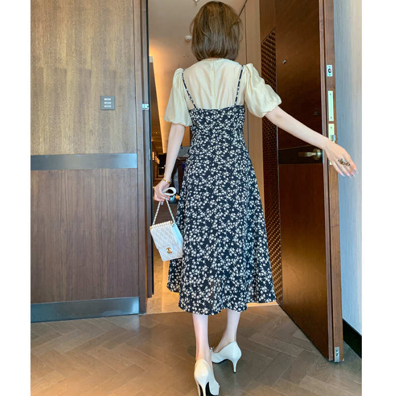 バルーンスリーブブラウスコンビ花柄ワンピース