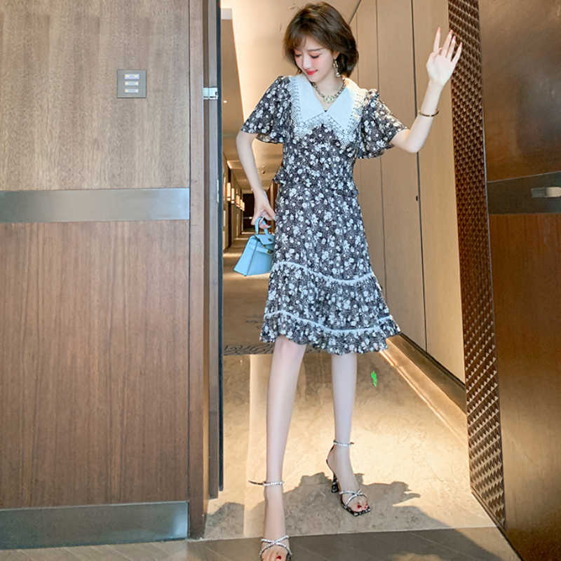 ビッグレースカラーティアード花柄ワンピース