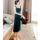 ボトルネックトップス×ステッチ入りサロペットタイトワンピース(2colors)