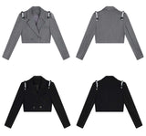ショルダーコンシャスクロップドジャケット(2colors)×タグ付きプリーツミニスカート(2colors)【上下別売り可】