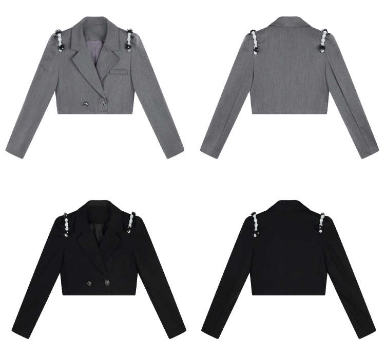 ショルダーコンシャスクロップドジャケット(2colors)×タグ付きプリーツミニスカート(2colors)【上下別売り可】
