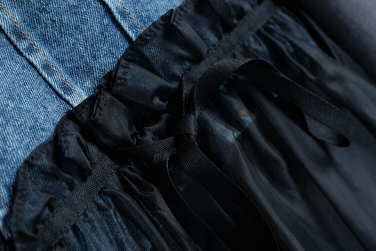 デニムチュールドッキングテーラードジャケット(2colors)×ティアードフリルミニスカート