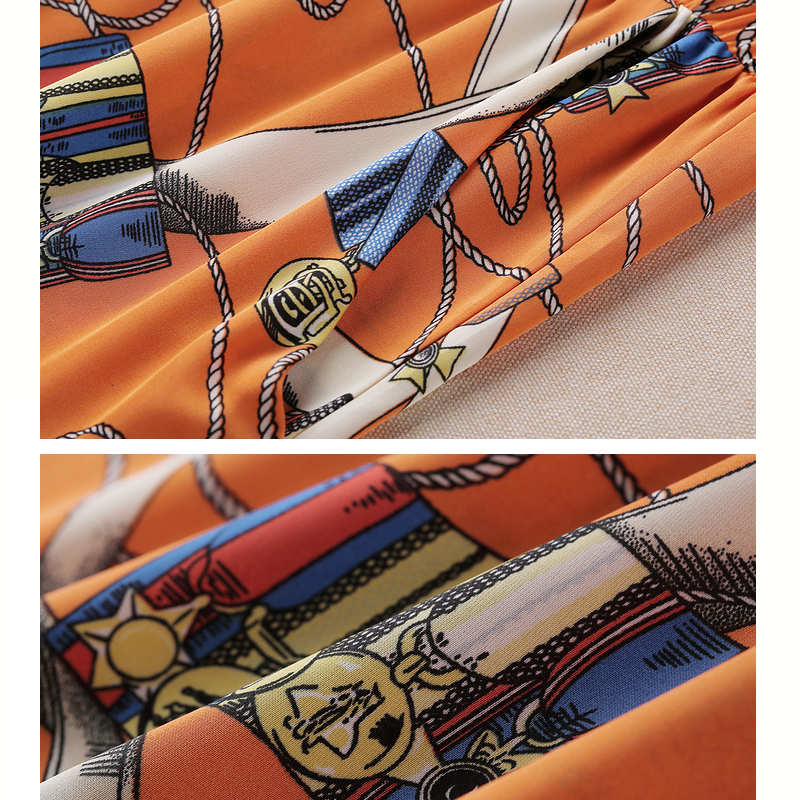 スカーフ付き胸ポケットTシャツ×プリントワイドパンツ(2colors)