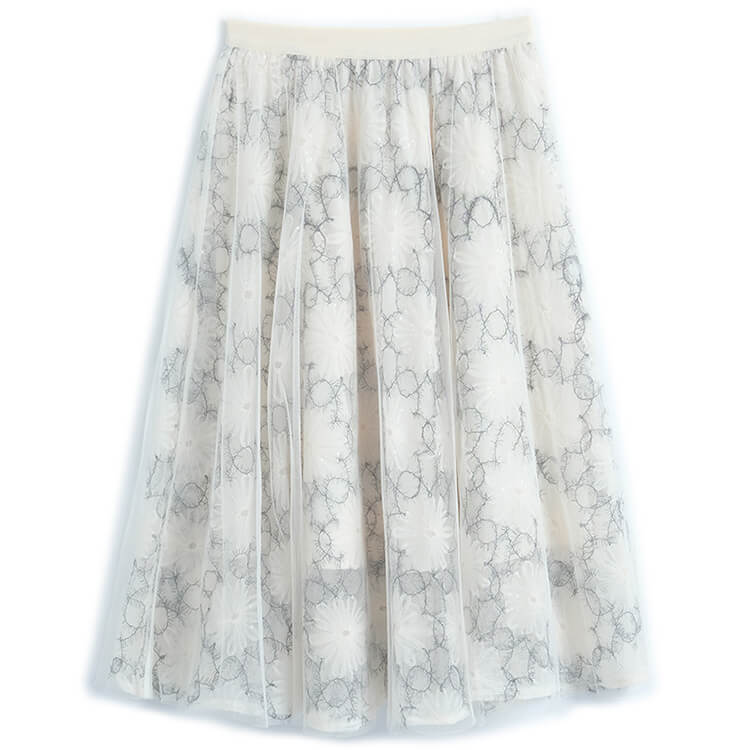 ビジューパワーショルダーニット×花柄チュールスカート【上下別売り可】