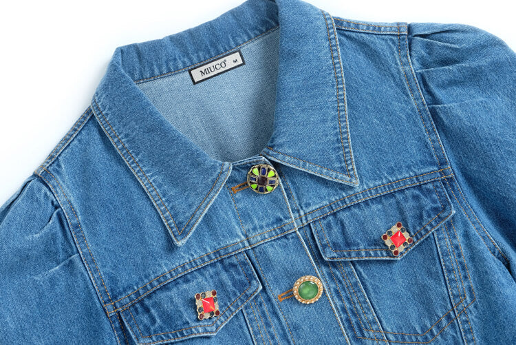 デザインボタンショートデニムジャケット×デニムキャミワンピース