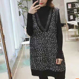 ハイネックニットトップス×ラメ入りノースリーブニットワンピース(2colors)