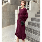 ケーブル裾フリルニットワンピース(2colors)