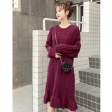 ケーブル裾フリルニットワンピース(2colors)