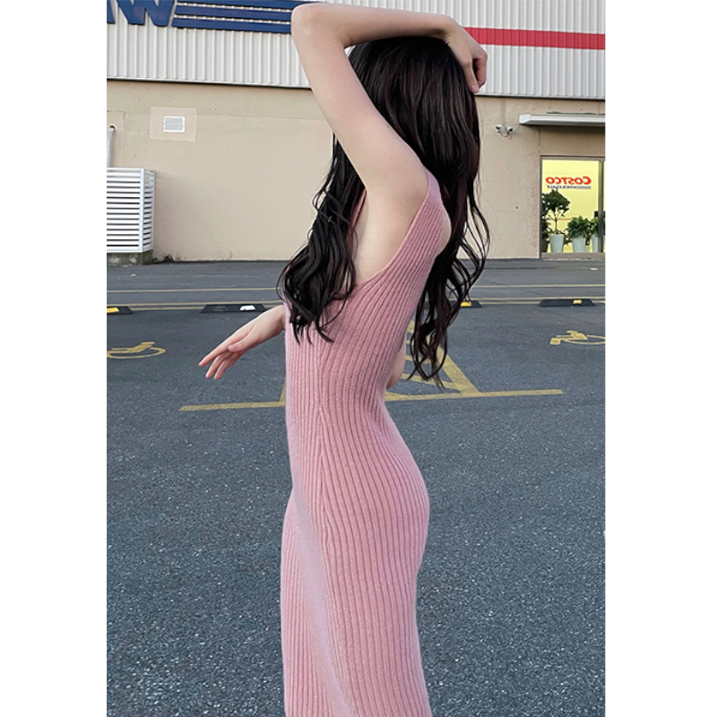 ハイネッククロップドニットトップス×ノースリーブニットワンピース(3colors)