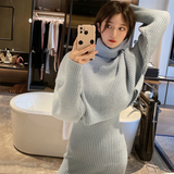 ハイネッククロップドニットトップス×ノースリーブニットワンピース(3colors)