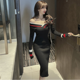 2WAYオフショルダーマルチラインニットワンピース(2colors)