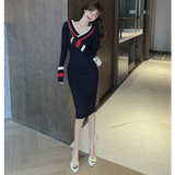 2WAYオフショルダーマルチラインニットワンピース(2colors)