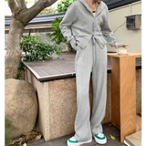 クロップドダブルジッパーパーカー×スウェットパンツ(2colors)