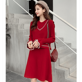 ライン入りニットベスト×フレアスリーブリブニットワンピース(2colors)