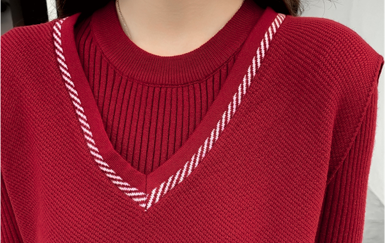 ライン入りニットベスト×フレアスリーブリブニットワンピース(2colors)